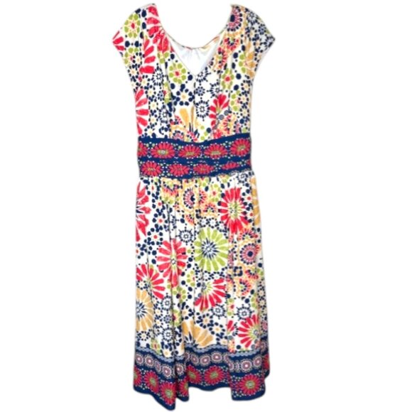 eShakti Wayward Fancies Floral Smocked Waist Dress - Off White/Multi - XL18 - Picture 1 of 12